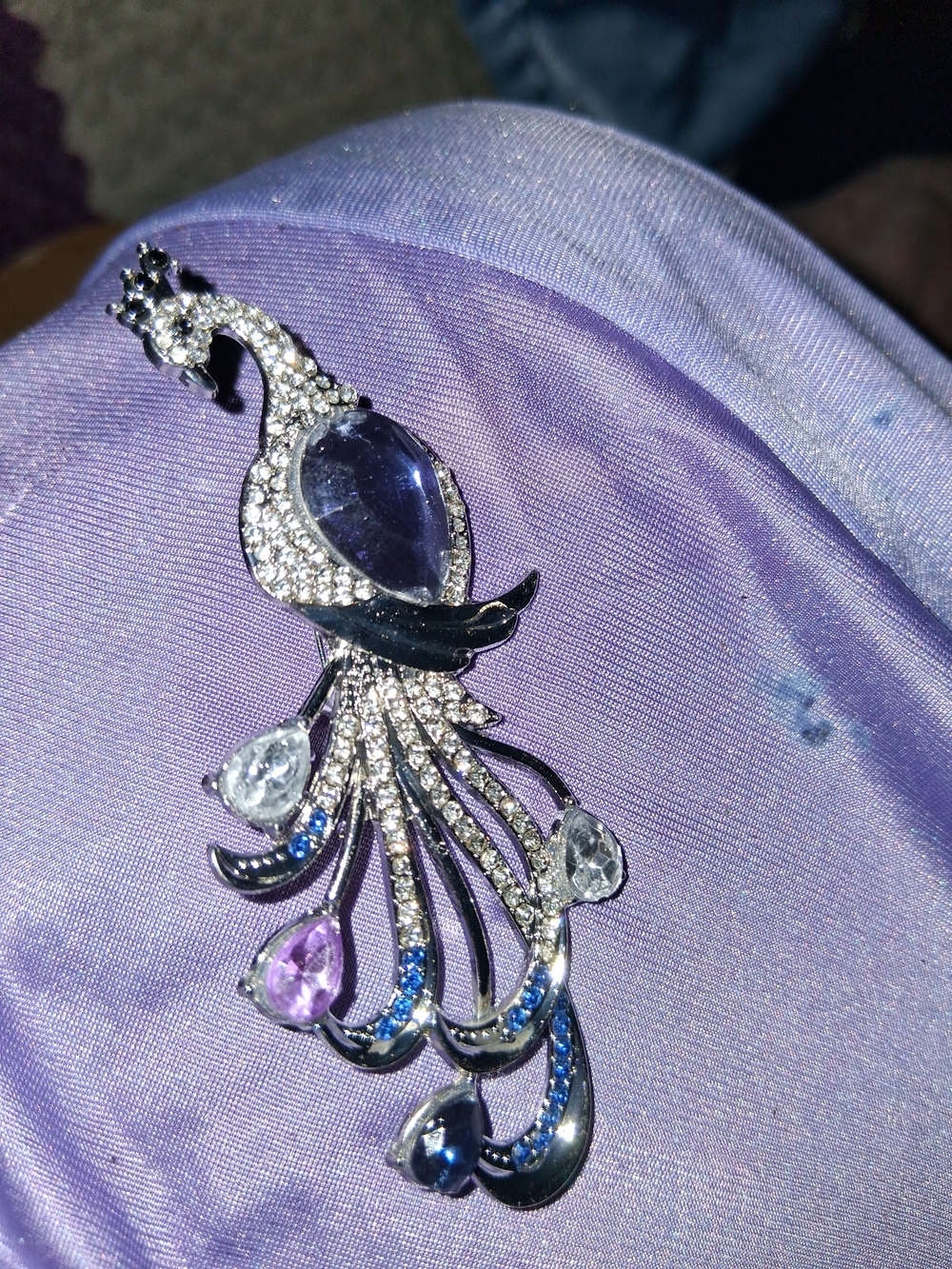 Elegant Peacock Purple and Blue Crystal Brooch